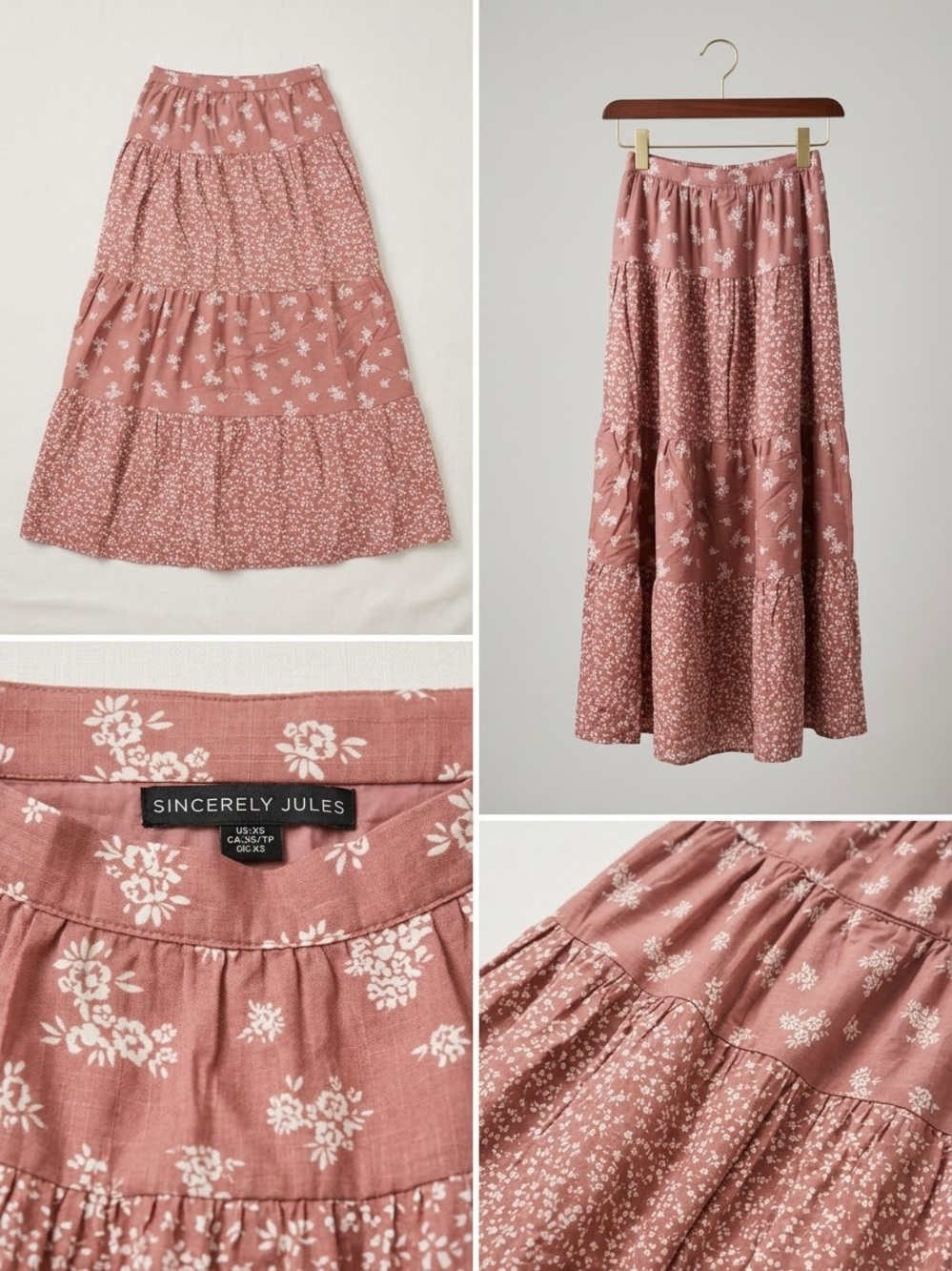 Sincerely Jules Dusty Rose Floral Tiered Maxi Skirt